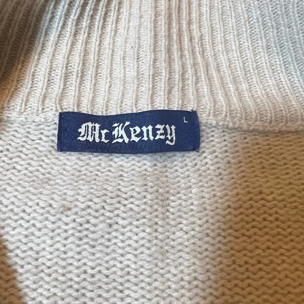 McKenzy Mens Zip Up Mock Neck‎ Knit Sweater Cream Size L Lambswool